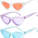Eyegla 8 Pack Small Retro Oval Sunglasses Trendy Cat Eye Sunglasses Colorful Narrow Party Glasses Bulk for Women