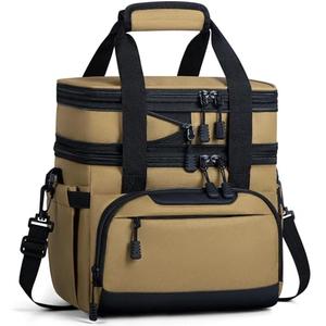 HORJONES Large Lunch Box for Men/Women Dual-Compartment Insulated Lunch Bag,Adults Expandable Leakproof Cooler Bag Lunch Tote with Adjustable Shoulder Strap for Work Camping Picnic,Khaki 24-Can(14L)