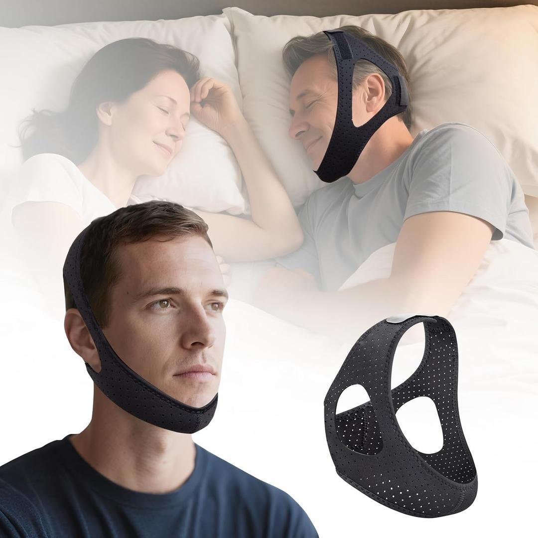 Anti Snoring Chin Strap with 4Side Adjustment,Anti Snoring Devices Breathable and Durable,Snore Stopper for CPAP Users (Black)