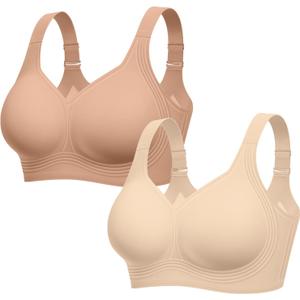 LetsJoli Bras for Women Supportive Wireless Push Up Bra Full Coverage No Underwire Seamless Plus Size for Older Women (3X-Large, Sand+nude)