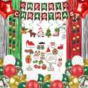 131 Pcs Christmas Decorations Indoor, Christmas Party Supplies - "MERRY CHRISTMAS" Banner, Photo Prop, Balloon Party Kit, Hanging Swirl, Fringe Curtain