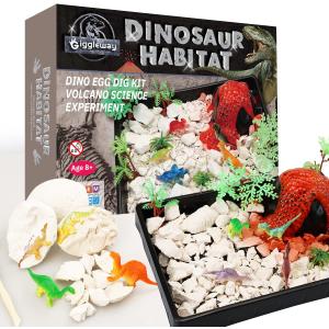 Create a Dinosaur Habitat with Dino Egg Dig Kit & Volcano Science Kit, Dinosaur Toys with Dino Eggs Excavation Set, Eruption Volcano Science Experiment, Craft Toys for Boys and Girls