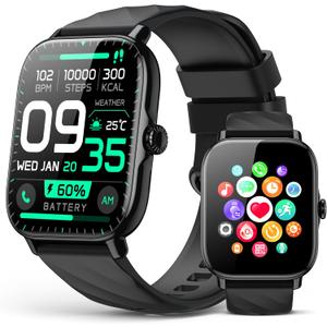 Smart Watches Fitness Tracker for Women Men with Step Counter, Sleep Calorie Monitor, Pedometer, IP68 Waterproof, Smartwatch with 120+ Sports for iPhone Android (Black)