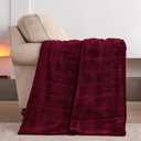 Super Soft Flannel Throw Blanket 50x60 Inches, Premium Checkered Jacquaed Silky Fleece Lightweight Bed Blanket All Season Use, Burgundy Strip, 50"x60"