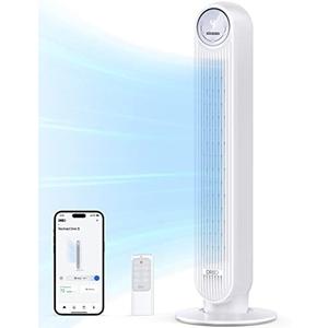 Dreo Tower Fan for Bedroom, 25ft/s Smart Standing Fans, 90° Oscillating Floor Fan with 4 Modes, 4 Speeds, 8H Timer, 28dB, Bladeless, Remote, 28 dB, Works with WiFi Voice Control
