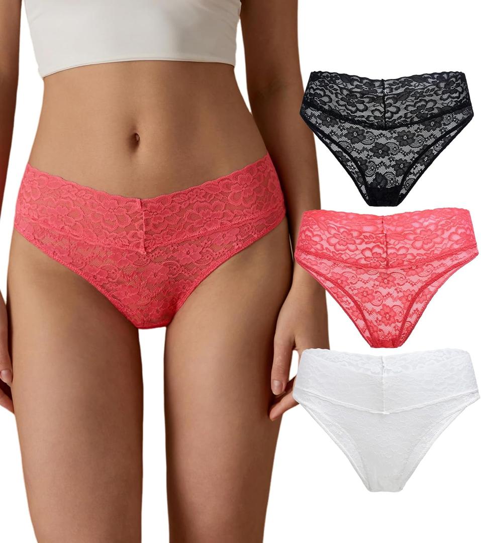 SHARICCA Lace Underwear for Women Sexy Cheeky Biknis Panties Soft Hipsters Pack (XL)