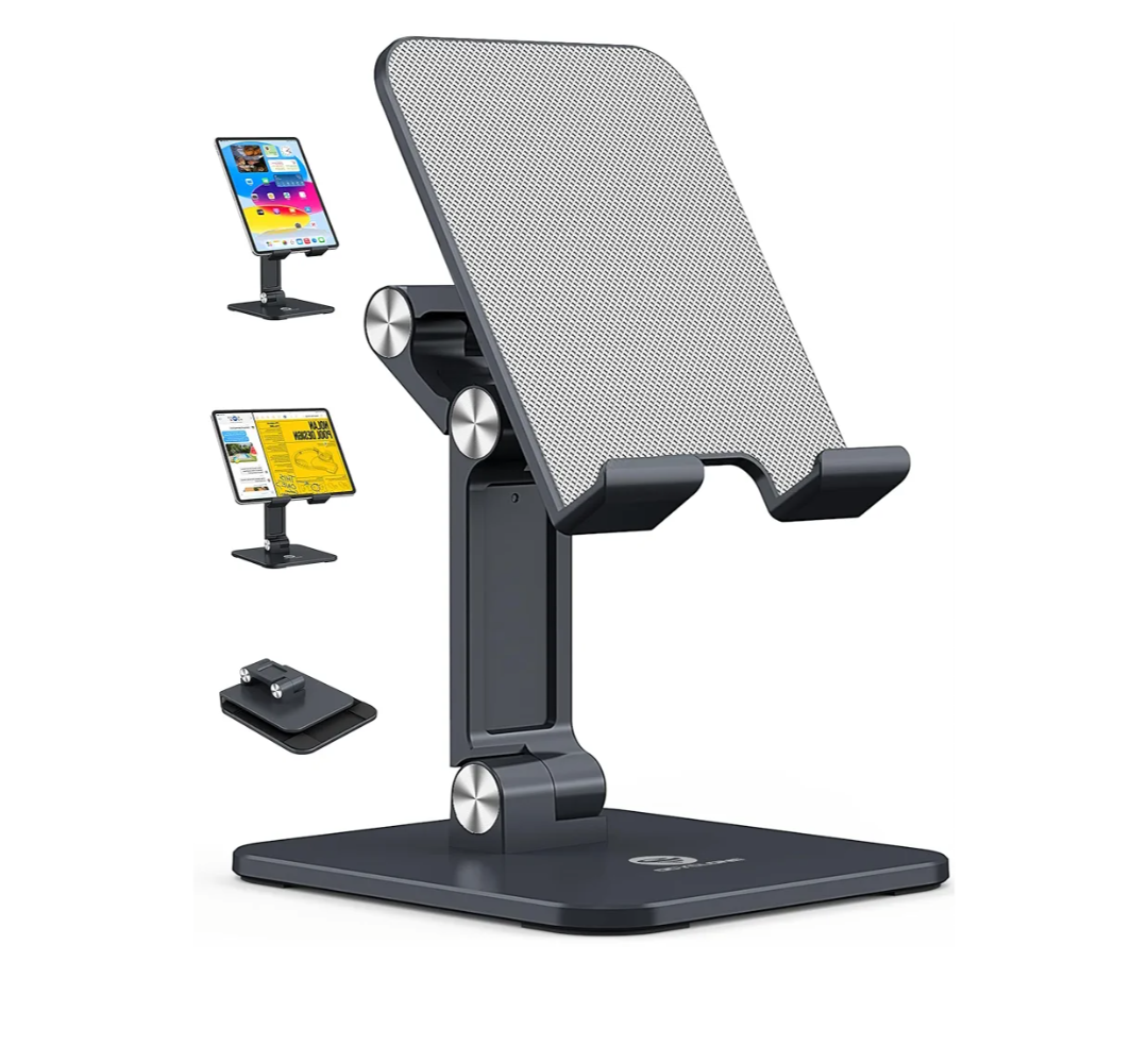 OCYCLONE Tablet Stand, iPad Stand Holder for Desk, Foldable iPad Pro Holder Portable Monitor Stand, Travel Home Office Desk Accessories Compatible with 4-15.6" Kindle iPad Tab iPhone - Black