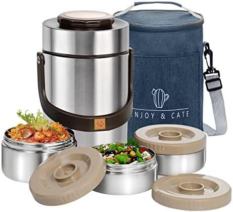 Pawovdeq 67 oz Adults Stainless Steel Vacuum Insulated Wide Mouth Soup Food Thermo Hot Food Jar with Keep Thermal Portable 3 Tier Stackable Bento Hot Food Containers Lunch Boxes (67 oz Silver)