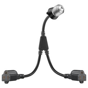 1 Pcs 2 in 1 Light Socket to Plug Adapter, Convert E26/E27 Bulb Socket to 2 Pieces 3 Prong Outlet with Extension Cord, Flexible Light Bulb Socket Converter Suitable for Porch Patio Garage Use (Black)