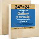 Falling in Art 2 Pack Unfinished Wooden Canvas Panels, 24x24 Gallery Birch Wood Panels Kit, 1 1/2" Deep Art Cradle Boards for Acrylic Painting, Pouring and Burning