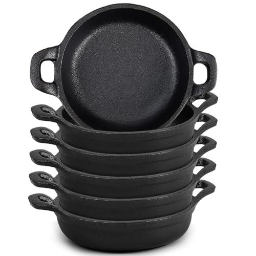 Ziliny Mini Cast Iron Skillets 5 x 5 x 1.3 Inch Cast Iron Pan Small Ramekin Set Black Casserole Dish Cookware Oven Safe Mini Skillets for Kitchen Indoor Outdoor Picnic (6 Pack) Black