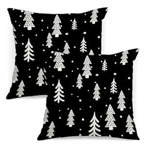 AOFANGGO Christmas Pillow Covers 18x18 inch Set of 2 Winter Xmas Trees Snow Throw Pillows Farmhouse Decor Accent Pillow Holiday Outdoor Cushion Cover Case for Couch Sofa