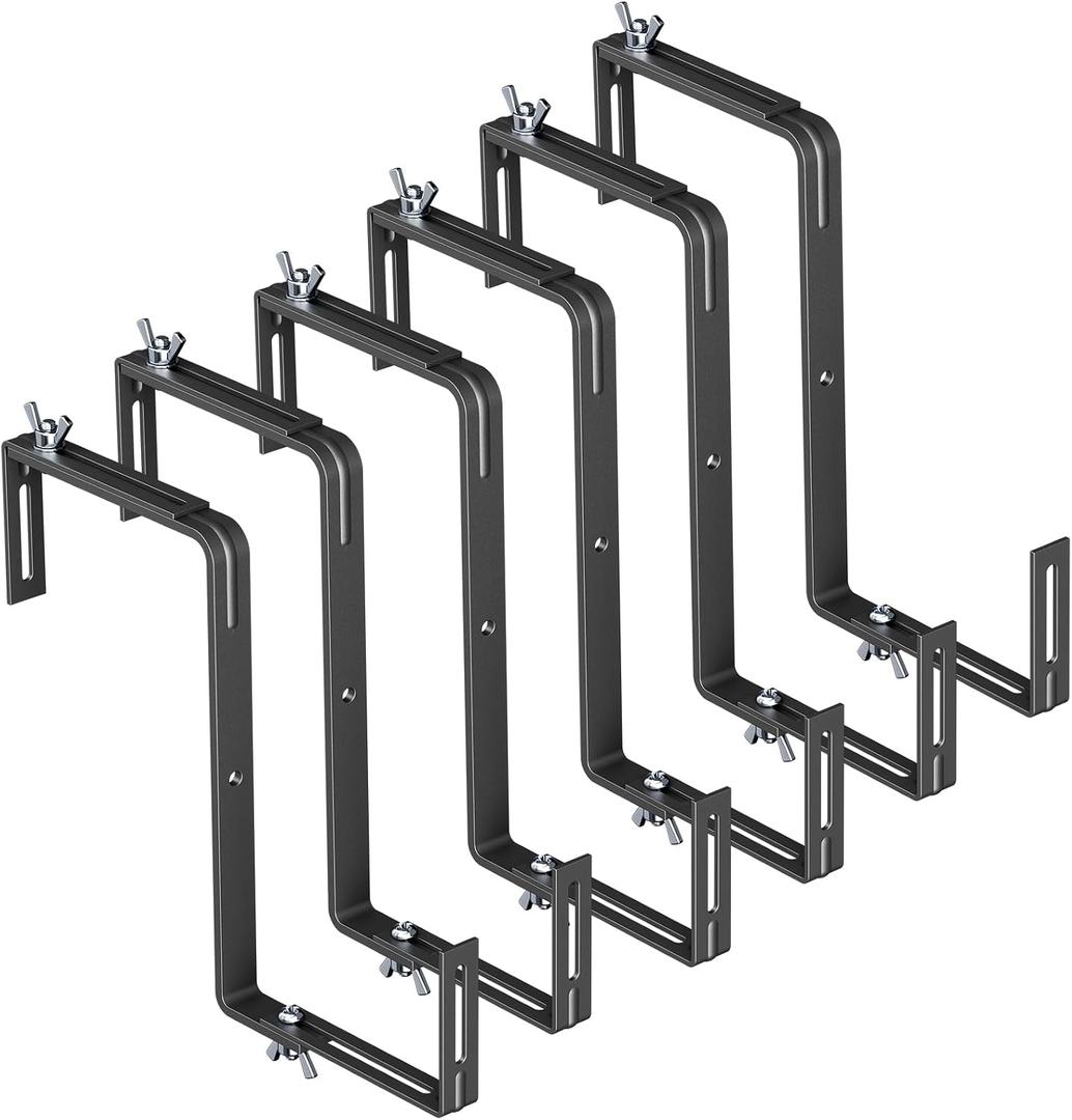 Adjustable Planter Box Brackets,Enhanced Bottom Support,Universal Outdoor Hanging Brackets,Flower Box Brackets for Fence Railings, Windowsill, Patio, Garden,Balcony. (6, Black)