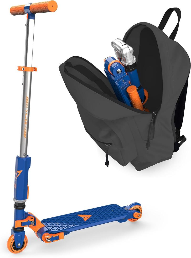 Valor Kick Scooter Toy, Ultra Compact & Lightweight Foldable Scooter Kids with ABEC7 Wheel Bearing, Outdoor Toys for Kids Ages 8-12 and Up, Blue & Orange