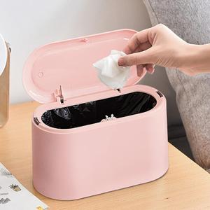 Mini Trash Can with Lid Removable Small Garbage Can, Tiny Plastic Trash Bin, Pop Up Countertop Wastebasket, Counter Garbage Lint Bin for Bathroom,Office,Kitchen,Desk,Coffee Table(Pink)