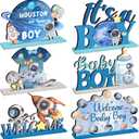 Realspring 6 Pcs Space Baby Shower Wooden Table Decorations for Boy Themed Planet Astronaut Space Party Centerpieces Sign Home Decoration for It's a Boy Baby Shower Birthday Party Supplies
