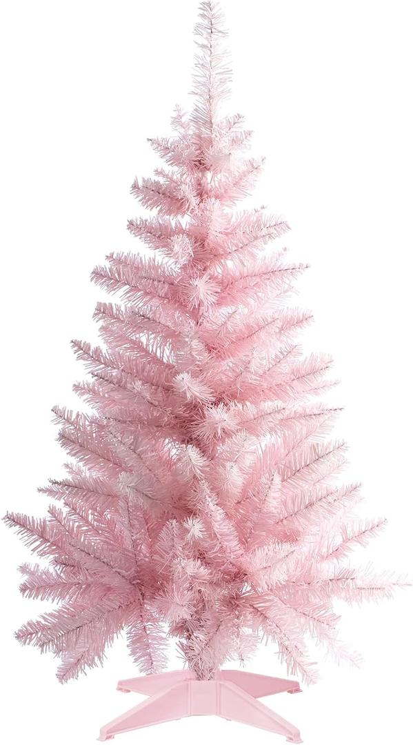Senjie 3FT Mini Christmas Tree, 160 PVC Branch Tips, Cherry Blossom Pink, Battery Operated