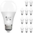 evelor 12-Pack A19 LED Light Bulbs,60 Watt,Daylight 5000K,Dimmable,E26 Base | Efficient 9W,800 Lumens White LED Bulbs,15000 Hours,Ideal for Bedroom Living Study Room