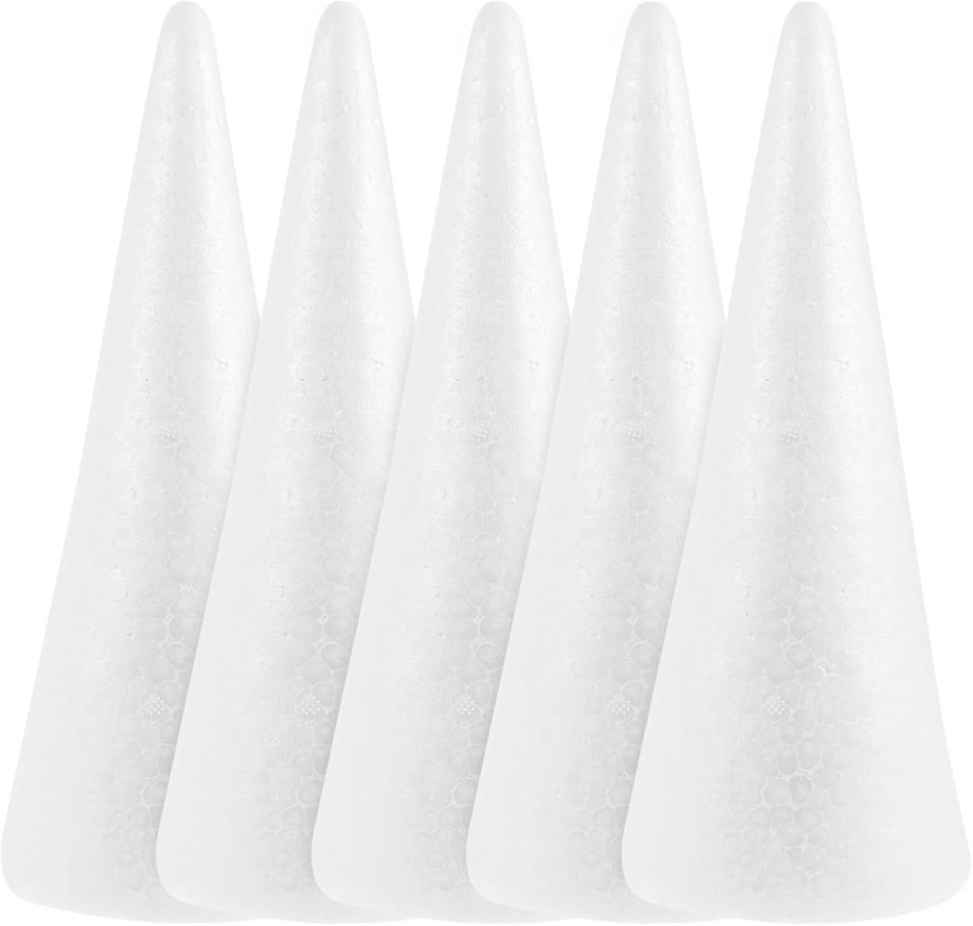 Operitacx 5 Pcs StyrofoamCones for Craft, 9.6inch Christmas Tree Foam Cones, White Cone Shaped Foam for DIY Art Projects, Christmas Tree, Table Centerpiece