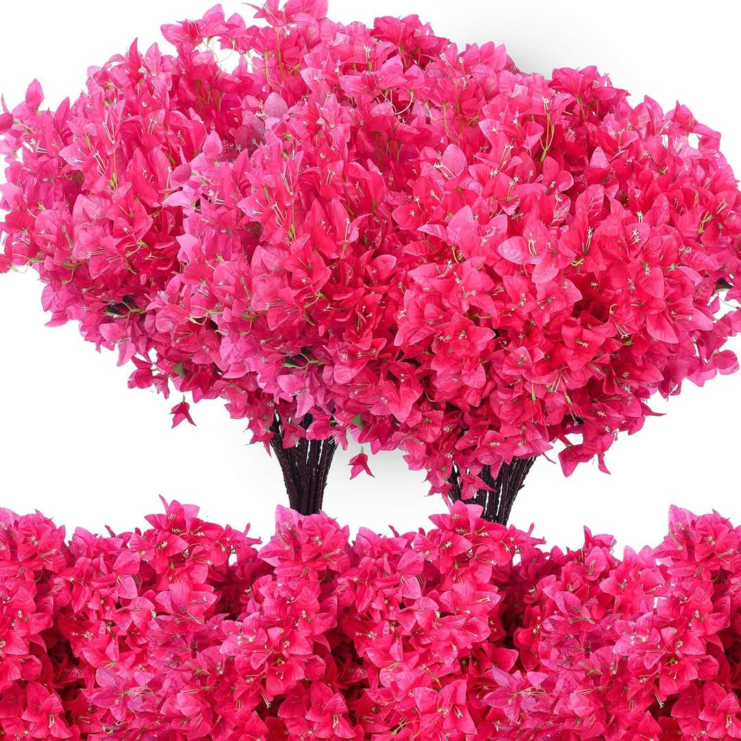 60 Pack Artificial Bougainvillea Floral 38" Silk Long Stem Bougainvillea Plants Hanging Table Centerpiece for Home Wedding Indoor Outdoor Decorations (Rose Red)