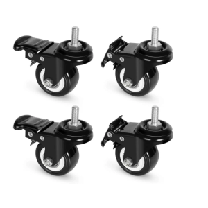 8T8 2 Inch Caster Wheels with Brake, PU Casters Set of 4, Heavy Duty, 3/8”-16x1-1/2”(Screw Diameter 3/8", Length 1.5") Threaded Stem Swivel Casters, Mount Industrial Castors