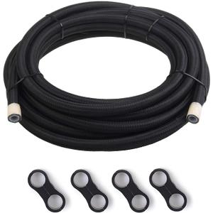 6AN PTFE E85 Fuel Line Hose Braided Nylon Stainless Steel Oil Gas Hose 10FT with 4PCS Hose separator clamp Black(5/16 Inch ID) (AN6)