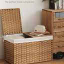 Storage Basket with Lid Rattan Woven Storage Baskets with 2 Separate Lids, 17.2 Gallon (65 L), 22 x 13 x 13.8 Inches,Foldable, 2 Removable Liner Bags Handles for Bedroom, Laundry Room Natural