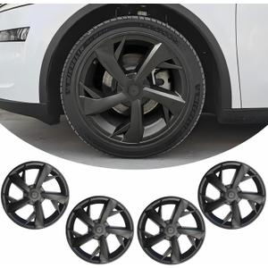 4Pcs Hubcaps for Tesla Model Y Juniper 2025-2026 Accessories - Matte Black 19 Inch Wheel Covers - Compatible with Tesla Model Y Juniper Exterior Accessories - Snap-On Installation