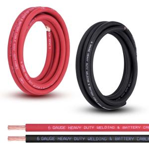 6 Gauge Battery Cable, 10FT Red + 10FT Black 6 AWG Pure Copper Wire Welding Cable, for Automotive, Battery, Solar and Generator, Standard USA OFC Wire (6AWG, 10 FT Black +10FT Red)