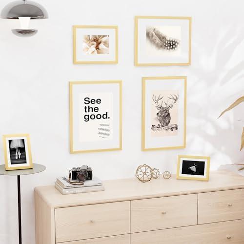 Venusmiles 16x24 inch Picture Frame, 16x24 Photo Frames with 12x18 Removable Mat - High Definition Plexiglass - Vertical and Horizontal Display - Wall Hanging Poster Frame - Gold, 4 Pack