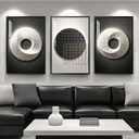 Framed Large Modern Black and White Wall Art for Living Room, 3 Piece Abstract Bright Style Picture Artwork Decor, Minimalist Geometric Painting Prints for Dining Room Hallway Office 24x36 Inch