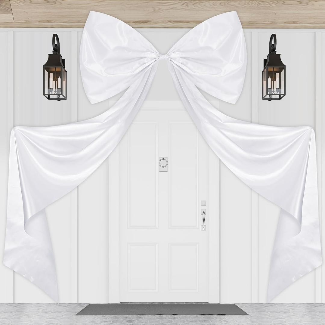 79 x 47 Inches Giant Bow Decoration Extra Large Satin Bow with Long Streamers Coquette Birthday Party Decoration for Fireplace Mirror Wall Tree Arch Wedding Decorations(White)