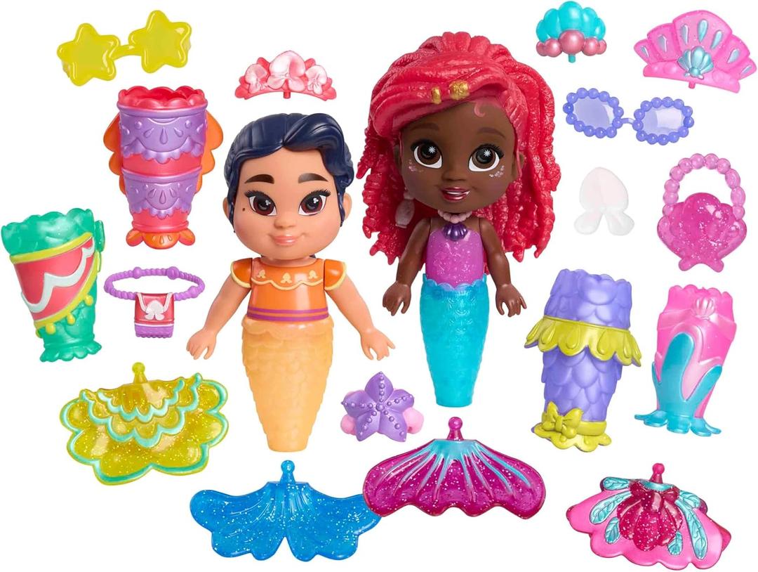 Just Play Disney Junior Ariel Pop Tails Deluxe 7.5-inch Doll and Accessories Set, 19-Pieces, Kids Toys for Ages 3 Up
