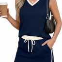 Casly Lamiit 2 Piece Skirt Sets for Women Sleeveless Summer Skort Set Athletic Set Vacation Travel Outfits (Blue, L)