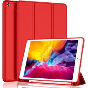 iMieet iPad 9.7 Case (2018/2017 Model, 6th/5th Generation), Smart Cover with Pencil Holder and Soft Baby Skin Silicone Back and Full Body Protection, Auto Wake/Sleep Cover (Red)