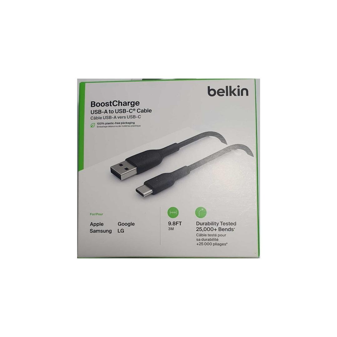 Belkin USB A to USB C Cable, 9.9ft, 15W - Type C Charger, iPhone Charger Cord, Soft, Braided, Flexible for iPhone 16 & 15, Galaxy S25, Pixel 9, iPad Pro, Airpods Pro, Switch & More - Black