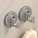 Aluminum Metal Heavy Duty Vacuum Suction Cup Hooks Door Mounted Clothes Hook Wardrobe Sticky Hook Suction for Kitchen Bathroom (Grey 2 Pack)