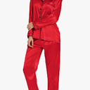 SWOMOG Womens Silk Satin Pajamas Set Long Sleeve Button Down Sleepwear 2 Piece Lounge Set Pj Set, Medium