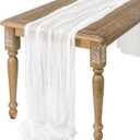 Ling's moment 14Ft x 35" Wide Brilliant White Gauze Semi-Sheer Table Runner Cheesecloth Tablecloth for Wedding Party Bridal Shower Boho Table Decor