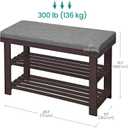 SONGMICS Bamboo Shoe Bench, 3-Tier Shoe Rack Organizer for Entryway, Living Room, Bench Seat Holds Up to 300 lb, 11.9 x 28.3 x 19.2 Inches, Rustic Walnut and Slate Gray ULBS604CG
