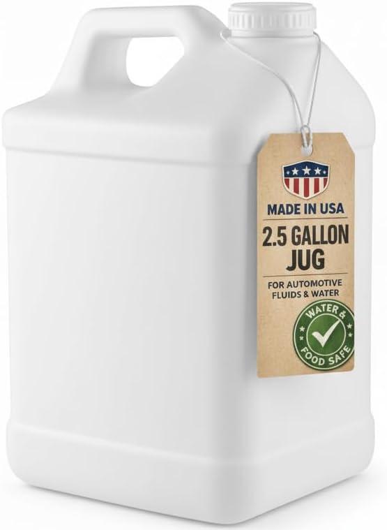 kitchentoolz 2.5 Gallon Water Jug Heavy-Duty HDPE Carboy for Automotive Used Oil & Liquid Storage 10 Quart Mixing Container with Secure Lid Made in USA - White
