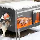 Pawtners Heated Outdoor Cat House for Outside Cats, 26'' XL Insulated Weatherproof Cat Shelter with Heated Pad, Elevated Feet & Escape Door, Warm Kitty House for Feral or Stray Cats in Winter (Grey)