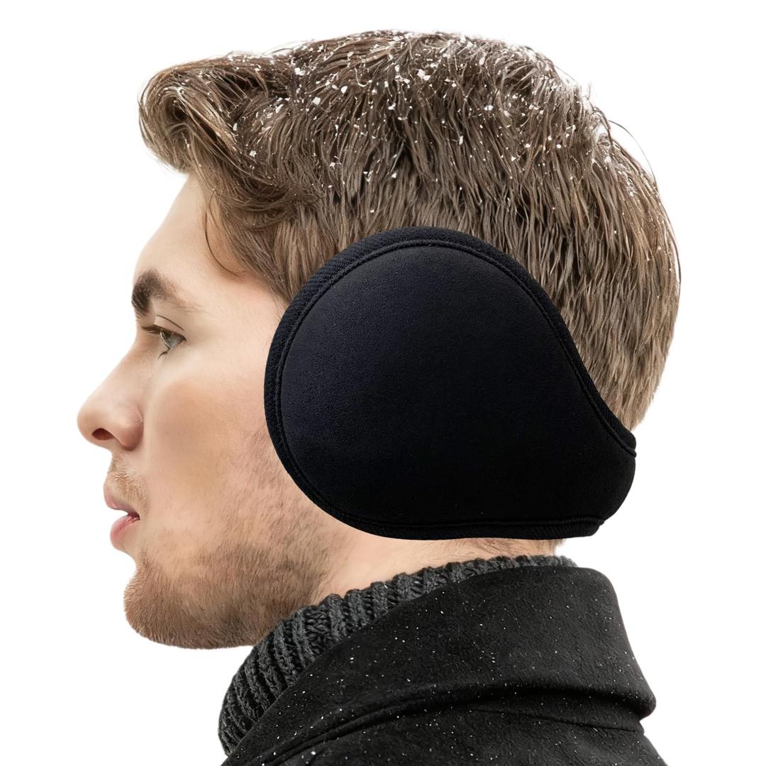 VEKDA Ear Muffs for Men Winter Warmers Foldable Men&#39;s Earmuffs Adjustable Suede Ear Covers for Cold Weather Black