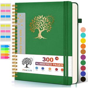 Large Spiral Notebook Journal for Women Men - 300 Numbered Lined Pages, College Ruled, A4 Hardcover Spiral Bound Notebook for School, Work, Note Taking, Writing, Leather Spiral Journal 8.5"x11" (Green)