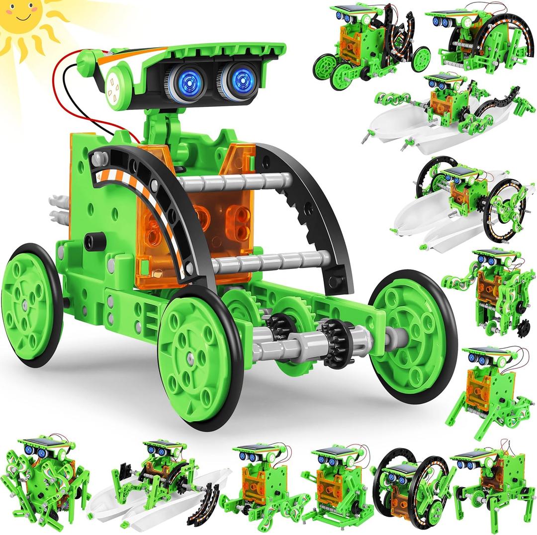 STEM 13-in-1 Education Solar Power Robots Toys for Boys Age 8-12, Educational Toy Science Kits for Kids Experiment Robotics Set Birthday Gifts for 8 9 10 11 12 Years Old (Green)
