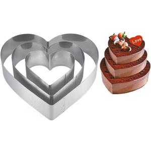 Stainless Steel 6 Inch 8 Inch 10 Inch Heart Shaped Cake Ring Molds Set, Heart Shaped Cake Cutter Dessert Pastry Ring for Layering Mousse & Sponge Cakes Birthday Valentine's Day Wedding Festivals