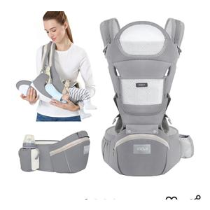 6-in-1 Safety Certified Ergonomic Quality Baby Carrier with Hip Seat: Kangaroo Bag Design for Newborns to Toddlers. Head Supporting Front and Back Support for Parents (Grey)