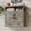 Bathroom Wall Cabinet, 23.6''x23.6'' Farmhouse Wall Mounted Medicine Cabinet with Drawer, 2 Barn Door & Adjustable Shelf, Space Saving Over The Toilet Storage Cabinet for Bathroom, Kitchen, Entryway