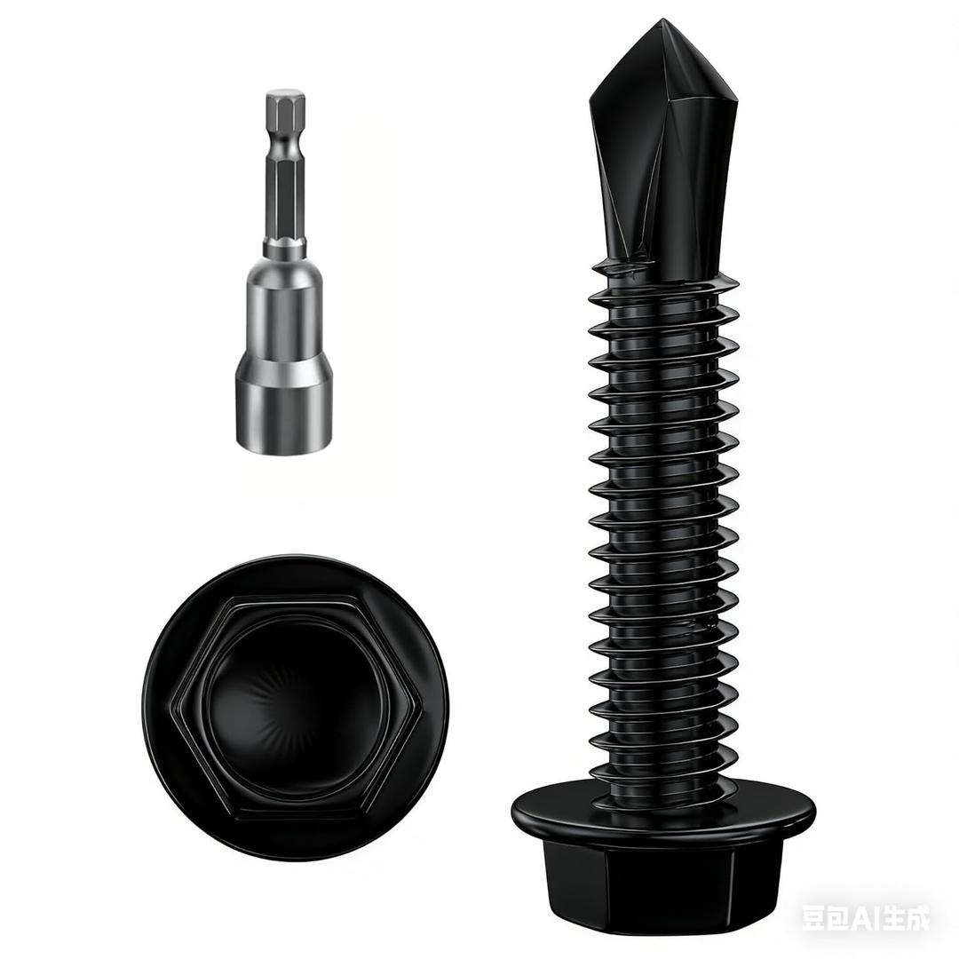 Wensilon (250Pcs) #81" Black Hex Washer Head Self Drilling Screws, 410 Stainless Steel Metal SheetScrewsTEK Screws, Sheet Metal Self Tapping Screws