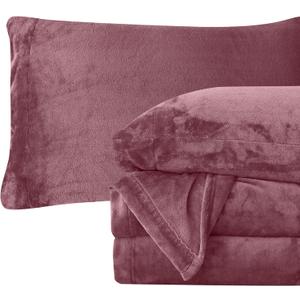Elegant Comfort Luxuriously Soft 4-Piece Velvet Plush Flannel Sheet Set - Premium Quality - Cozy Warm, Anti-Static, Non Pilling Fuzzy Velvet Flannel Fleece Deep Pocket Sheet Set - Twin XL, Rose